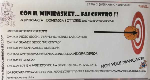 Festa di Inizio Anno IoGiocoAMiniBasket: domenica 06/10 SPORTAREA